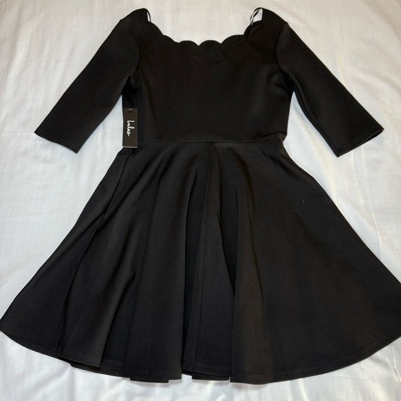 Lulu's Cumulonimbus Clouds Skater Dress Size M Scalloped Black Hidden Back Zip - Picture 10 of 10